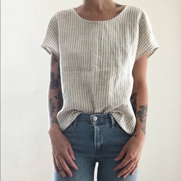 Found Path Goods Handmade Striped Linen Top Sz L - Picture 1 of 3